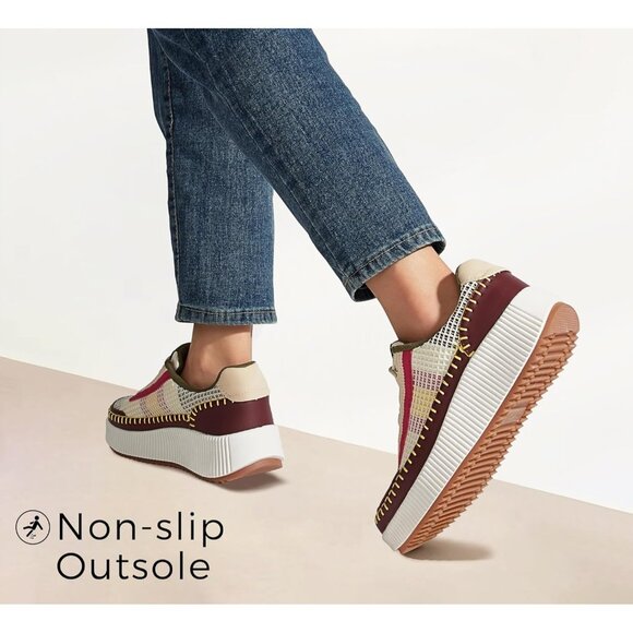 Lucky Step Women's Wine Platform Sneakers Rhinestone Fashion Chunky Shoes - Picture 2 of 9